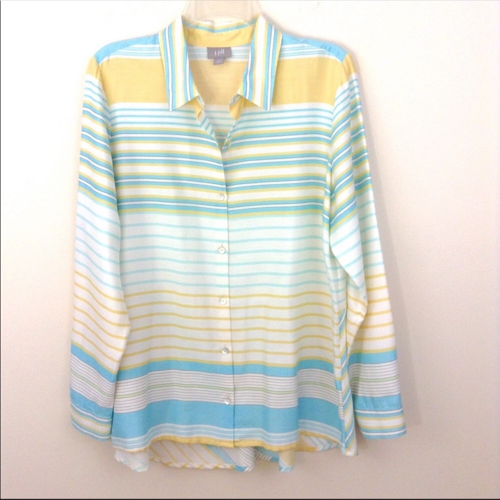 J. Jill Silk Striped Tunic Button Down Shirt